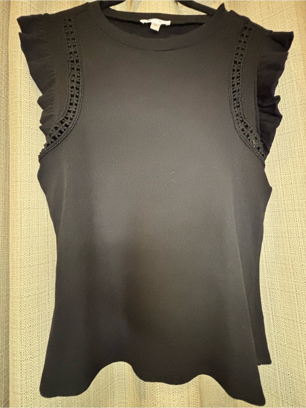 Women’s Black Ruffle Sleeve Tank with Lace Trim size Medium